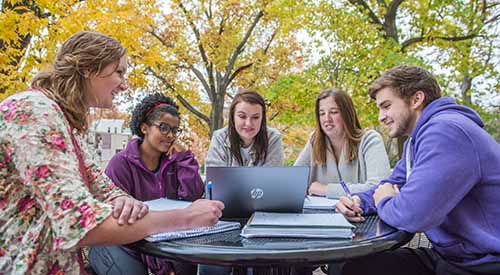 Students gathering on campus 